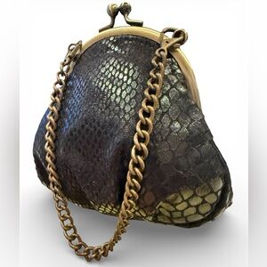 Maggi B Elegant Black Kiss Lock with Chain Mini Purse 5”x 5.5”